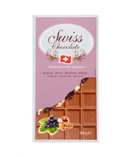 Swiss Milk Chocolate Nut/Raisin tablets 200 gr